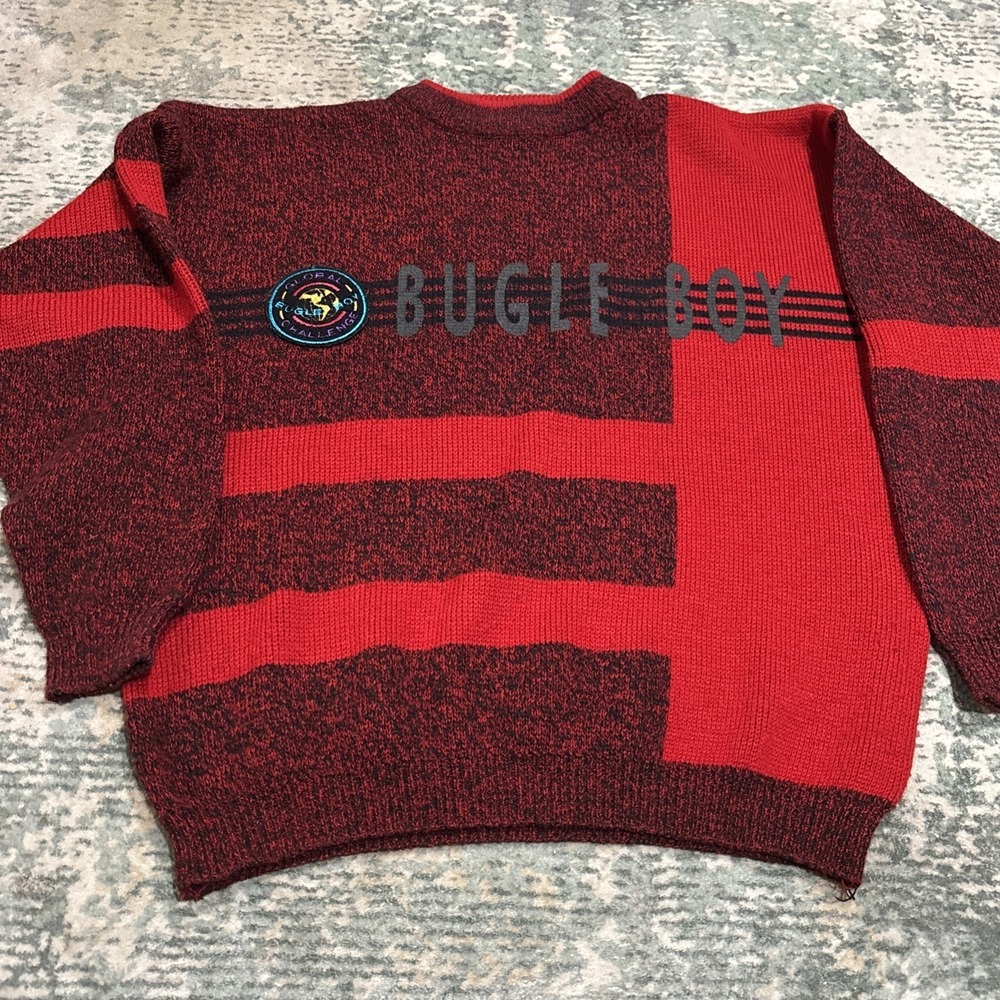 Bugle Boy Color Block Sweater Mens Size Large Red Global Challenge Vintage